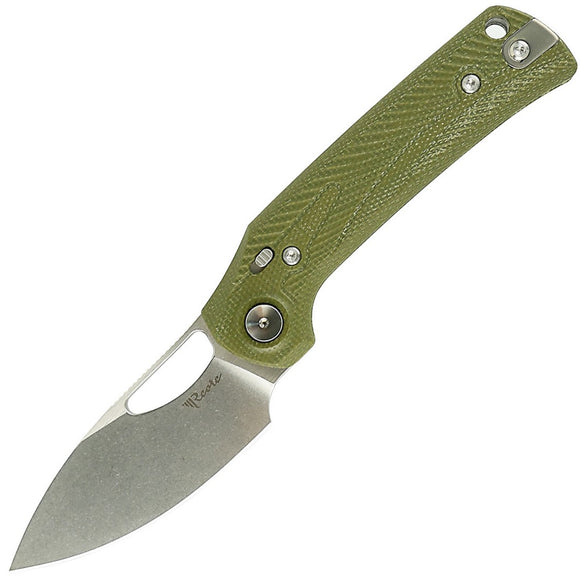 Reate Knives PL-XE Pivot Lock Green Micarta Folding Stonewash Nitro-V Pocket Knife 169