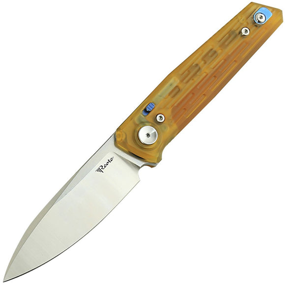 Reate Knives PL-6 Pivot Lock Yellow Ultem Folding Satin Nitro-V Pocket Knife 186