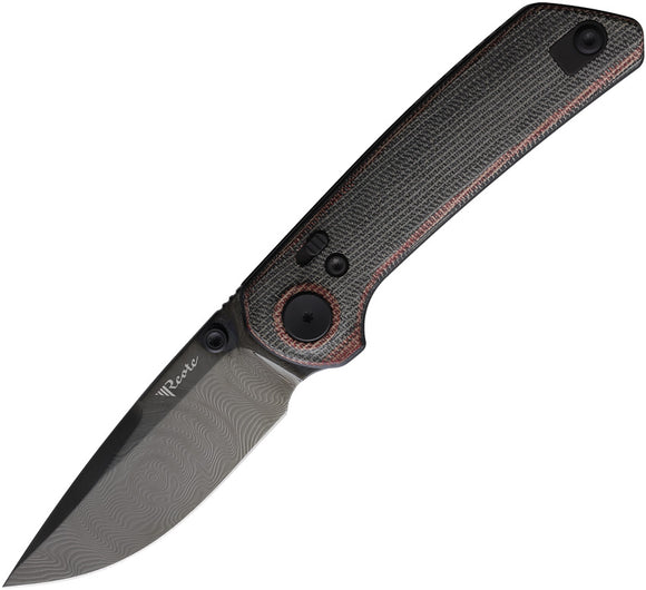 Reate Knives PL-XT Pivot Lock Black & Red Micarta Folding Damascus Pocket Knife 206