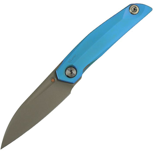 Reate Knives VK-Anub Framelock Blue Titanium Folding Elmax Pocket Knife 210