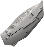Reate Knives T4000 Framelock Gray Titanium & Twill Carbon Fiber Folding Damasteel Knife 246