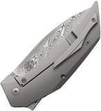 Reate Knives T4000 Framelock Gray Titanium & Marble Carbon Fiber Folding Damasteel Knife 247
