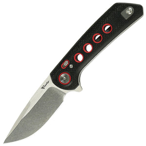 Reate Knives PL-XF Pivot Lock Black Micarta & Red G10 Folding Stonewash Nitro-V Knife PLXF11