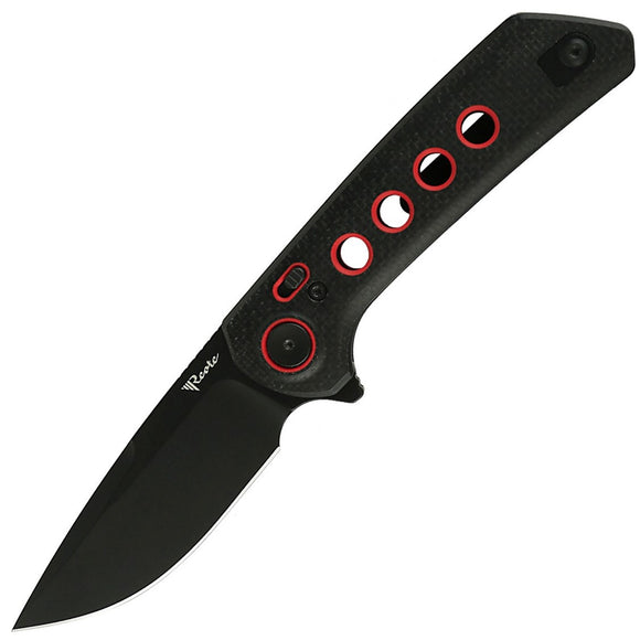 Reate Knives PL-XF Pivot Lock Black Micarta & Red G10 Folding Black PVD Nitro-V Knife PLXF12