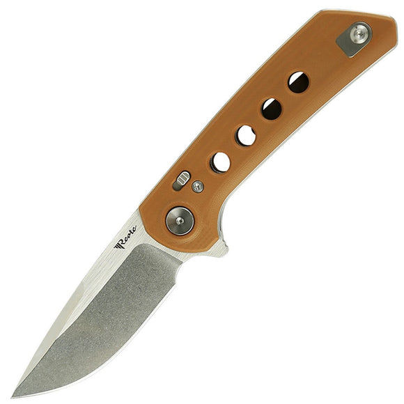 Reate Knives PL-XF Pivot Lock Tan G10 Folding Stonewash Nitro-V Pocket Knife PLXF9