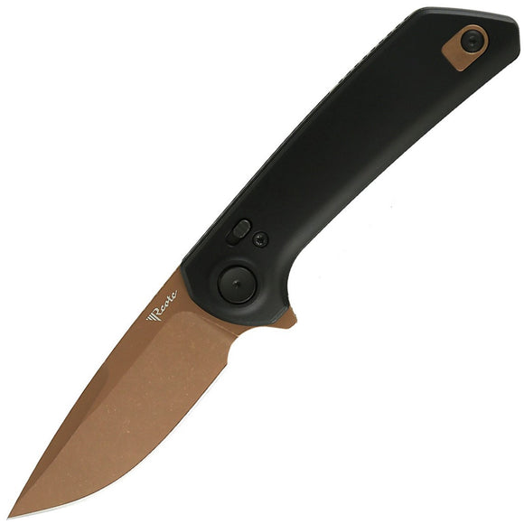 Reate Knives PL-XF Pivot Lock Black Aluminum Folding Bronze PVD Nitro-V Pocket Knife PLXFA10