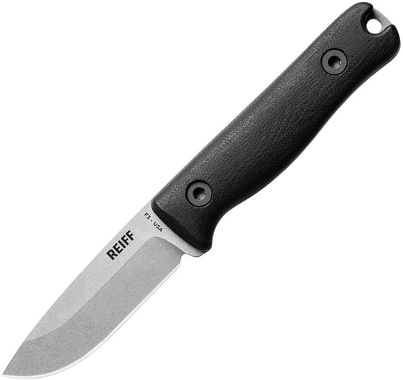 Reiff Knives F3 EDC Black Micarta CPM-3V Fixed Blade Knife w/ Leather Sheath F3BCML