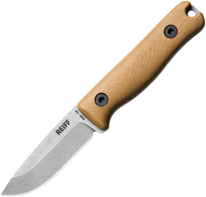 Reiff Knives F3 EDC Coyote Tan G10 CPM-MagnaCut Fixed Blade Knife w/ Leather Sheath F3MCCGL