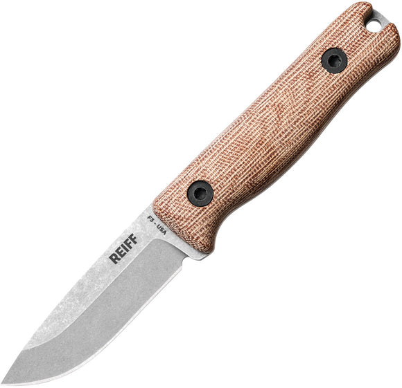 Reiff Knives F3 EDC Natural Micarta MagnaCut Fixed Blade Knife w/ Leather Sheath F3MCNCL