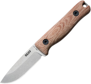 Reiff Knives F3 EDC Natural Micarta CPM-3V Fixed Blade Knife w/ Leather Sheath F3NCML