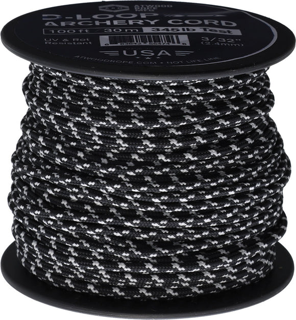 Atwood Rope MFG D-Loop Black & White Glow 100ft Cord Spool 1327H