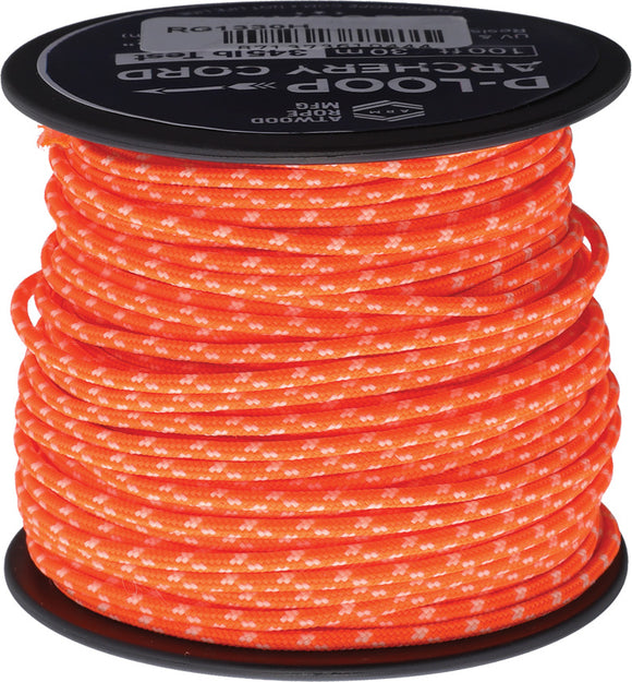 Atwood Rope MFG D-Loop Neon Orange Glow 100ft Cord Spool 1330H