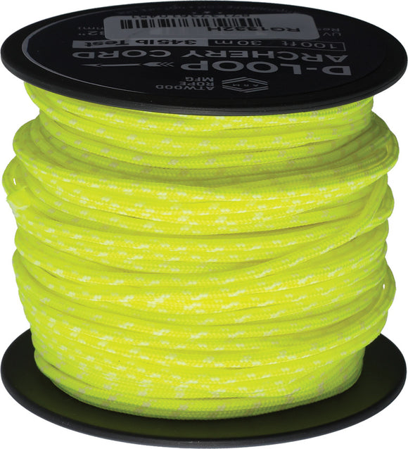 Atwood Rope MFG D-Loop Neon Yellow Glow 100ft Cord Spool 1332H
