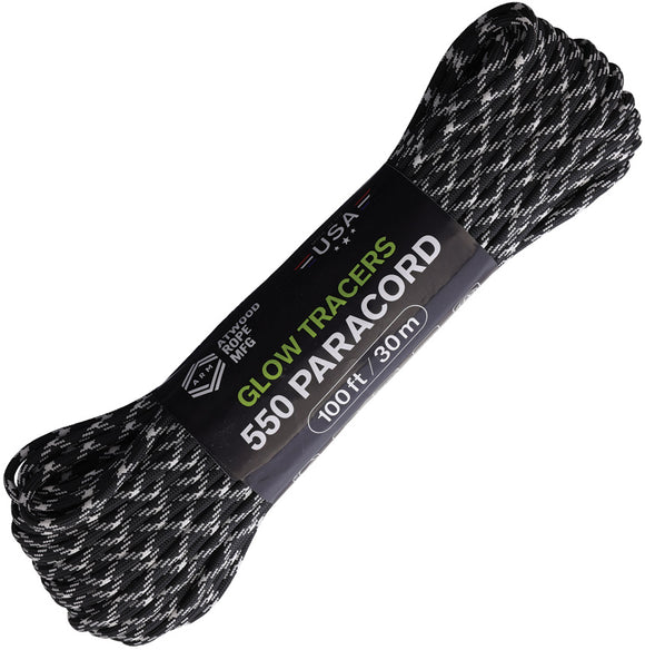 Atwood Rope MFG 550 Black & White 100ft Paracord 1338H