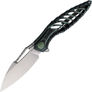 Rike Knife Thor 6 Framelock Black & Green Titanium Folding Bohler M390 Pocket Knife 112874