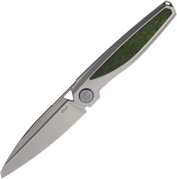 Rike Knife Baidi-S Linerlock Green Carbon Fiber & Titanium Folding M390 Knife BAIDISGCF