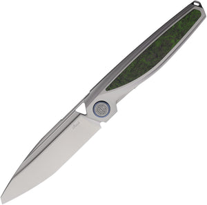 Rike Knife Baidi-T Linerlock Green Carbon Fiber & Titanium Folding M390 Knife BAIDITGCF