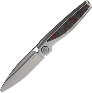 Rike Knife Baidi-T Linerlock Red Carbon Fiber & Titanium Folding M390 Knife BAIDITRCF