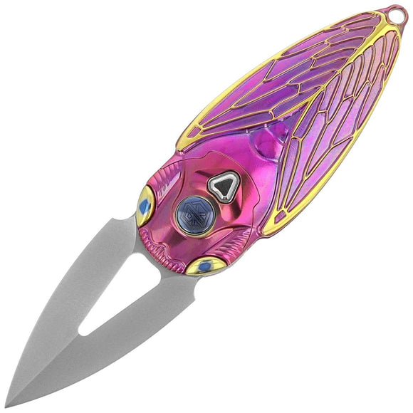 Rike Knife Cicada PG Button Lock Pink & Gold Titanium Folding M390 Knife CICADAPG