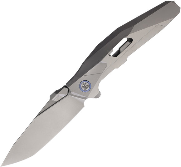 Rike Knife Shadow T Linerlock Gray Titanium Folding M390 Tanto Pocket Knife SHADOWT