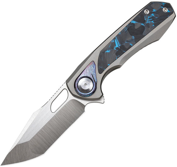 REMETTE RT-Saker Falcon Button Framelock Titanium & Blue Carbon Fiber Folding S45VN Knife ASTP1