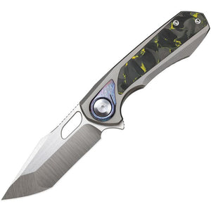 REMETTE RT-Saker Falcon Button Framelock Titanium & Yellow Carbon Fiber Folding S45VN Knife ASTP2