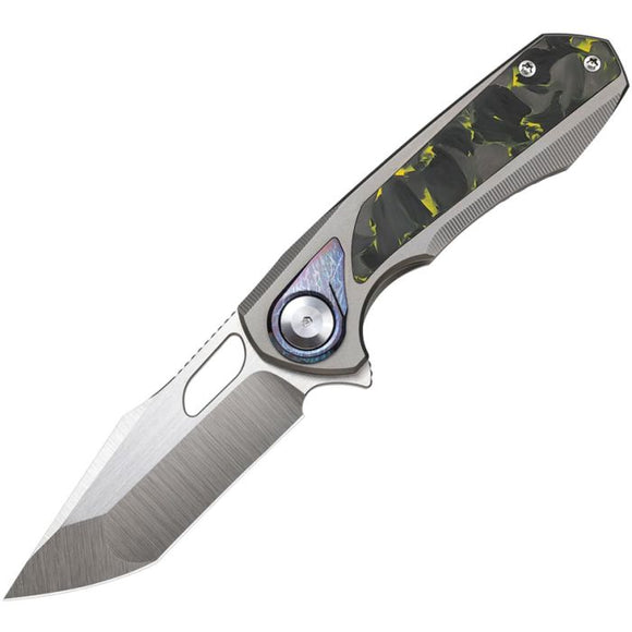 REMETTE RT-Saker Falcon Button Framelock Titanium & Yellow Carbon Fiber Folding S45VN Knife ASTP2