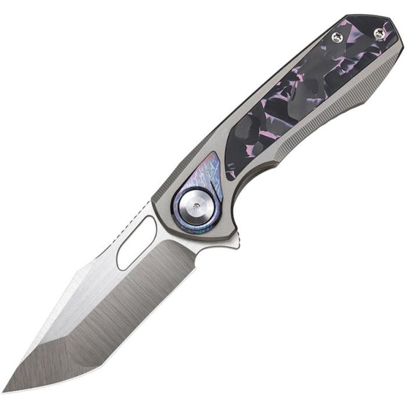 REMETTE RT-Saker Falcon Button Framelock Titanium & Pink Carbon Fiber Folding S45VN Knife ASTP3
