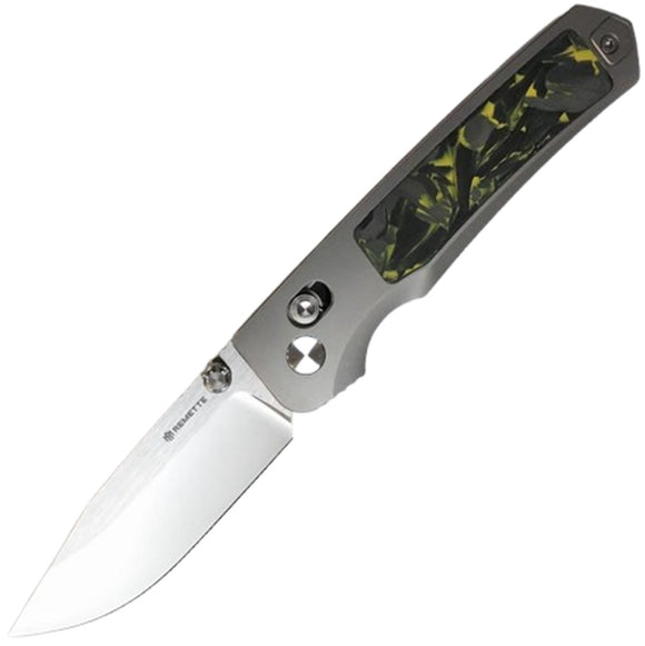 REMETTE Aurora Crossbar Lock Gray Titanium & Yellow Carbon Fiber Folding M390 Knife AURAY