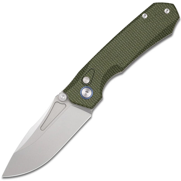 REMETTE Rhino Button Lock Green Micarta Folding 14C28N Pocket Knife MC25A