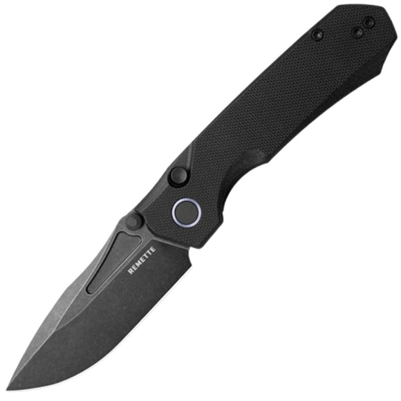 REMETTE Rhino Button Lock Black G10 Folding D2 Steel Pocket Knife RNGD1