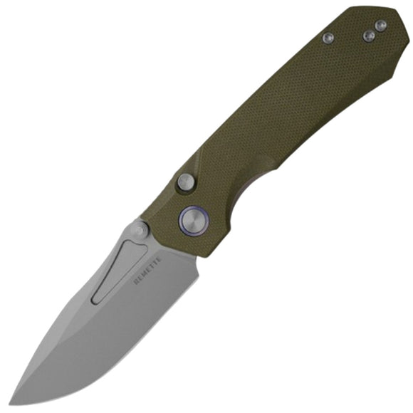 REMETTE Rhino Button Lock OD Green G10 Folding D2 Steel Pocket Knife RNGD2