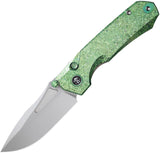 REMETTE Rhino Button Lock Green Crystallized Titanium Folding Bohler M390 Pocket Knife RNTB4