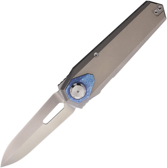 REMETTE RT-Infinite Power Button Lock Gray & Blue Titanium Folding M390 Knife RTIPT