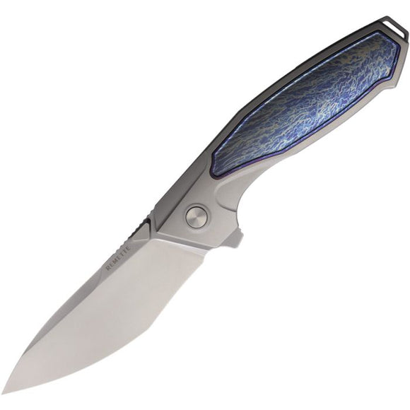 REMETTE Kingfisher Framelock Gray & Lightning Strike Titanium Folding M390 Knife RTKF3