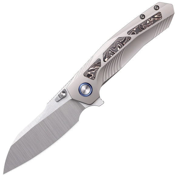 REMETTE Kestrel Framelock Gray Titanium & Copper Foil Carbon Fiber Folding S35VN Knife RTPOC