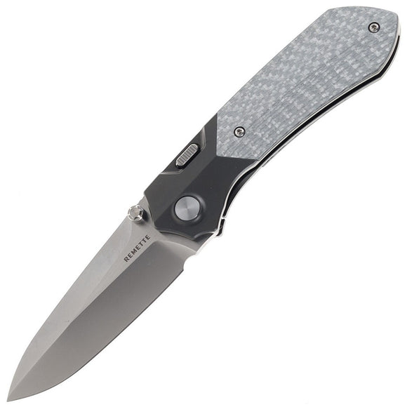 REMETTE RTPT Framelock & Button Lock Titanium & Gray Carbon Fiber Folding M390 Pocket Knife RTPTB