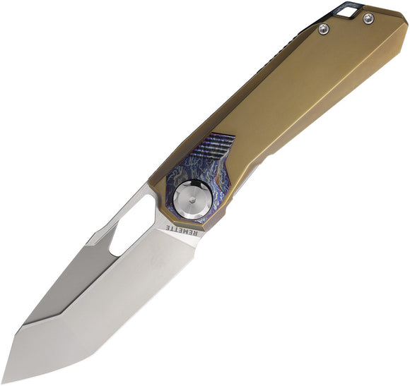 REMETTE RT-Peregrine Falcon Bronze & Blue Titanium Folding M390 Knife RTT1BGX