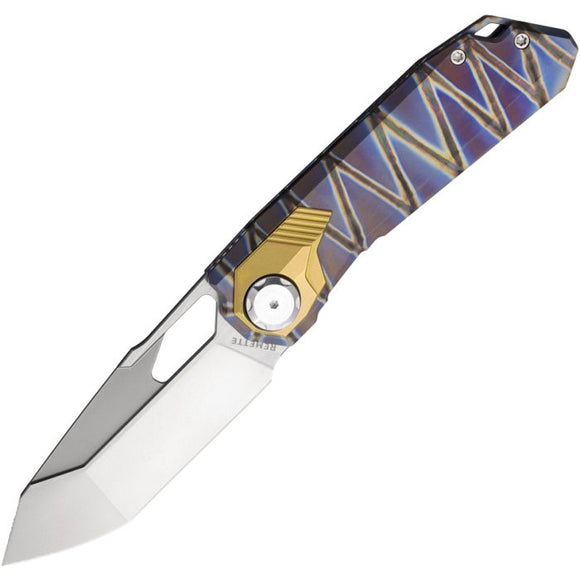 REMETTE RT-Peregrine Falcon Flamed & Gold Titanium Folding M390 Knife RTT1CX