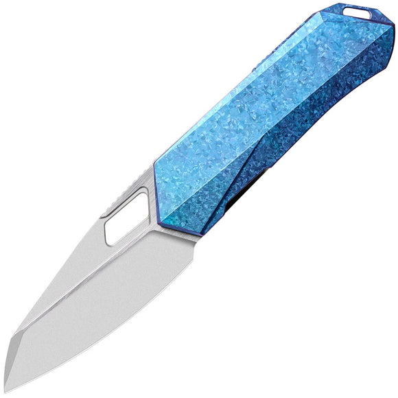 REMETTE Woodpecker Linerlock Blue Crystallized Titanium Folding M390 Knife RTWPBL