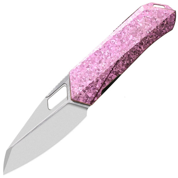 REMETTE Woodpecker Linerlock Pink Crystallized Titanium Folding M390 Knife RTWPIP