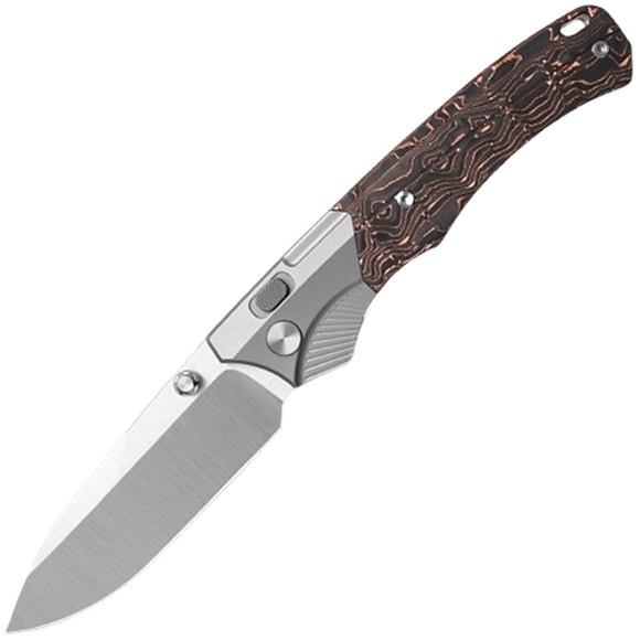 REMETTE WD107 Button Lock Titanium & Copper Foil Carbon Fiber Folding M390 Knife WD107TB