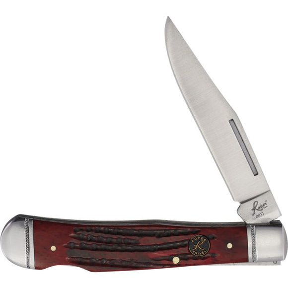 Roper Knives Lockback Trapper Red Jigged Bone Folding Carbon Steel Knife 0005CRB