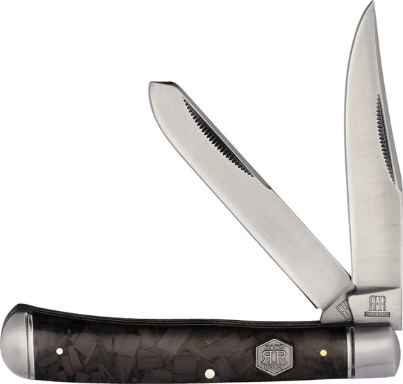 Rough Rider Midnight Ice Trapper Black Carbon Fiber Folding Stainless Pocket Knife 1995