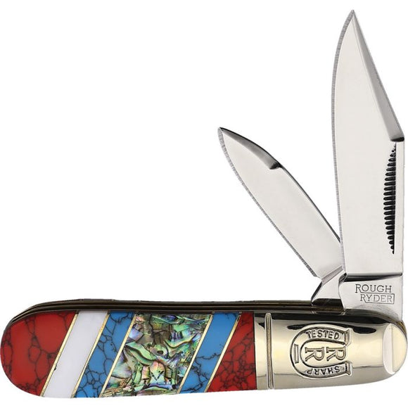 Rough Ryder Barlow MOP & Abalone Slip Joint Clip and Pen Point Folding Pocket Knife 2403