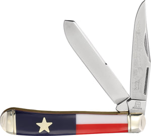 Rough Ryder Texas Star Trapper Red & White & Blue Folding Stainless Knife 2499