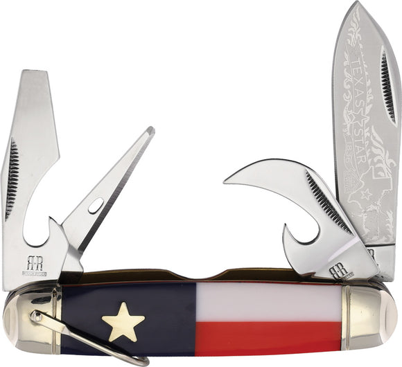 Rough Ryder Texas Star Camp Red & White & Blue Folding Stainless Knife 2504
