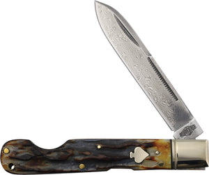 Rough Ryder Lockback Cinnamon Jigged Bone Folding Damascus Pocket Knife 2524