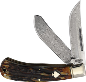 Rough Ryder Upswept Trapper Brown & Black Folding Damascus Pocket Knife 2525