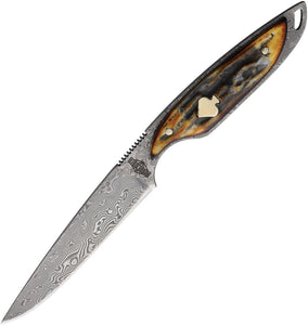 Rough Ryder Streamline Cinnamon Jigged Bone Damascus Fixed Blade Knife 2532